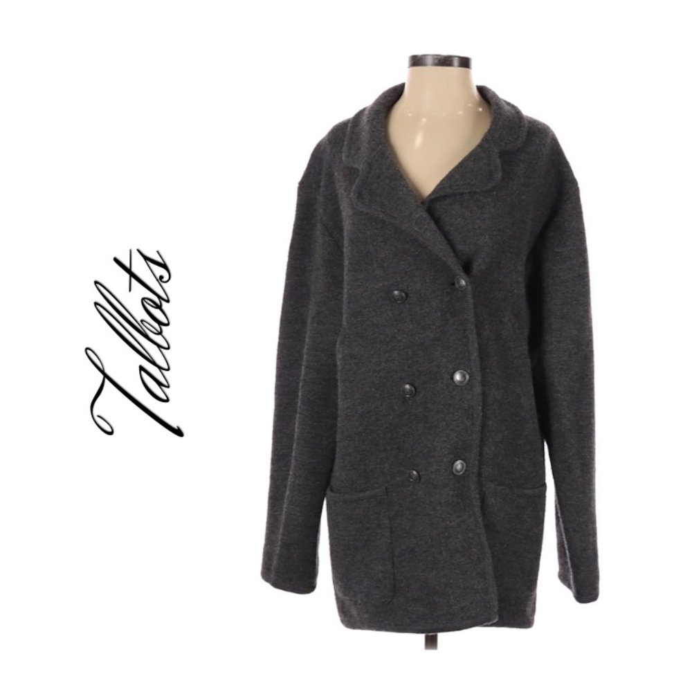TALBOTS PURE WOOL LONG BUTTON UP GRAY JACKET COAT